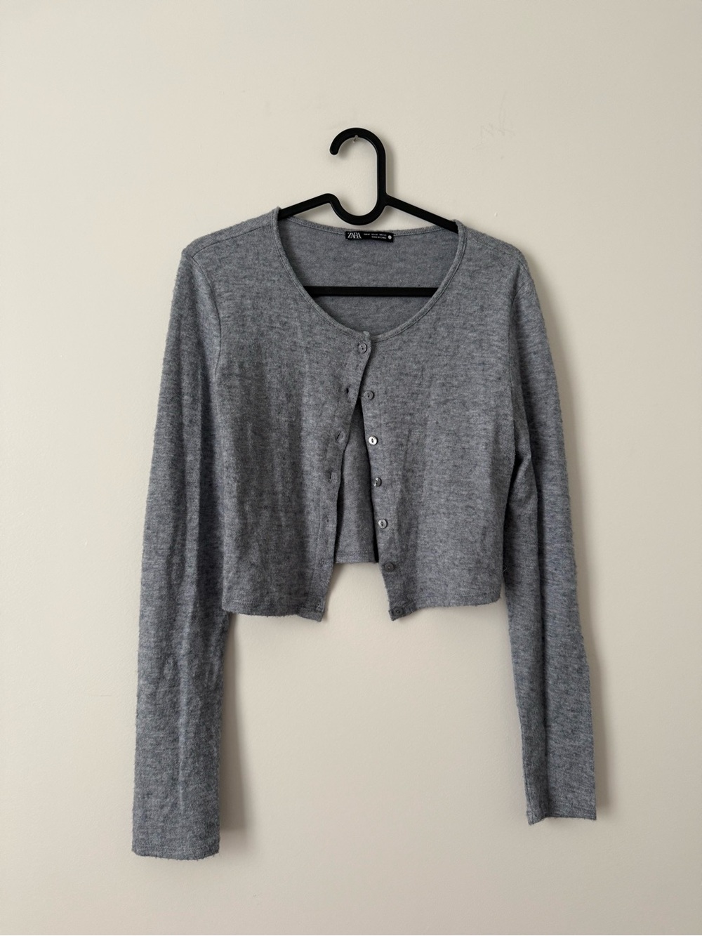 Zara Gray Cropped Crewneck Cardigan